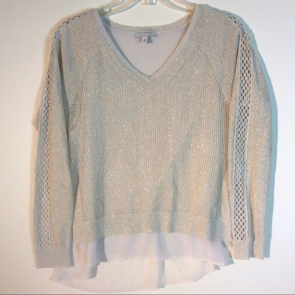 Lucky Brand Gold Glitter Open Knit Layered Top